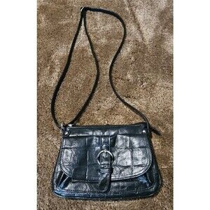 New Vegan Leather Crossbody Purse Black Crocodile Multi Pkt Organizer Bag 9X6X3